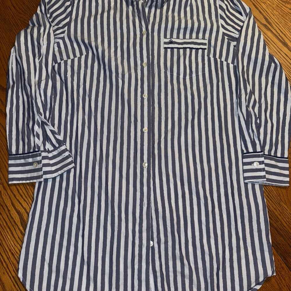 Victoria's Secret Navy and White Vertical Stripe Button-Down Shirt